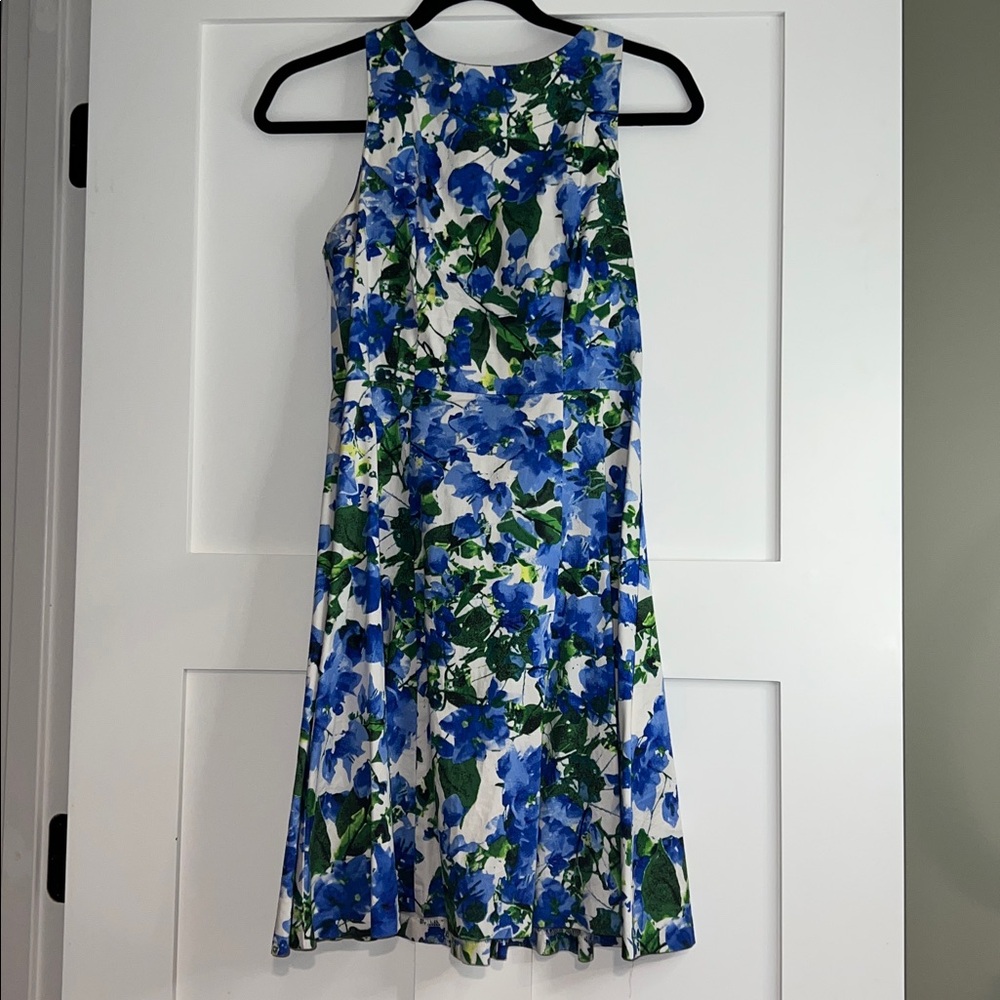 Milly Design Nation Blue Fit & Flare Floral Dress Sz 2 Summer Spring Wedding